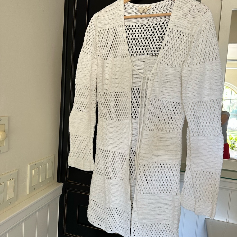 Minnie Rose White  Knit long Cardigan